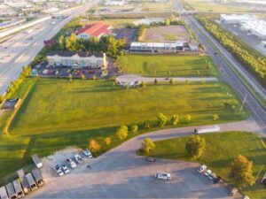 Aerial view of an undeveloped commercial parcel for a due diligence survey in Frisco, Texas.